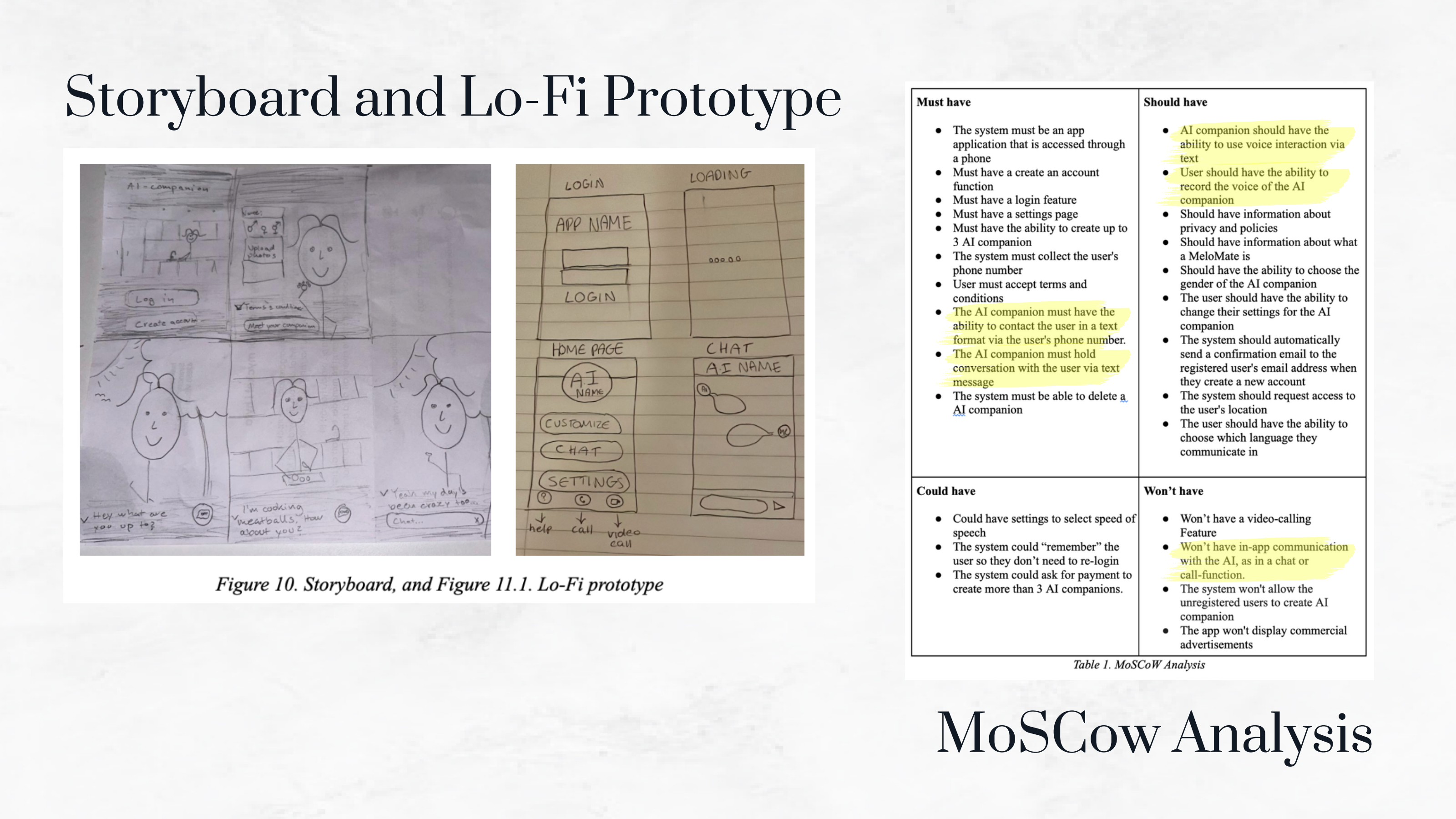Storyboard, lo-fi prototype and MoSCoW analysis